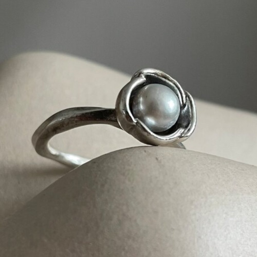 PANDORA Sterling Silver “My Wish” Bloom Grey Pearl 6.5 RETIRED